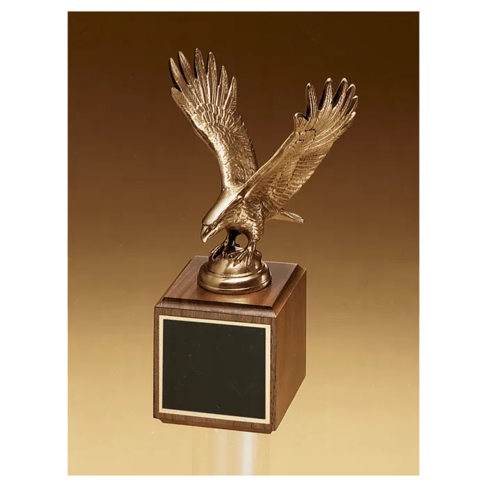 10 3/4" Fully Modeled Antique Bronze Eagle Casting on a Walnut Base with Black Laserable Engraving Plate