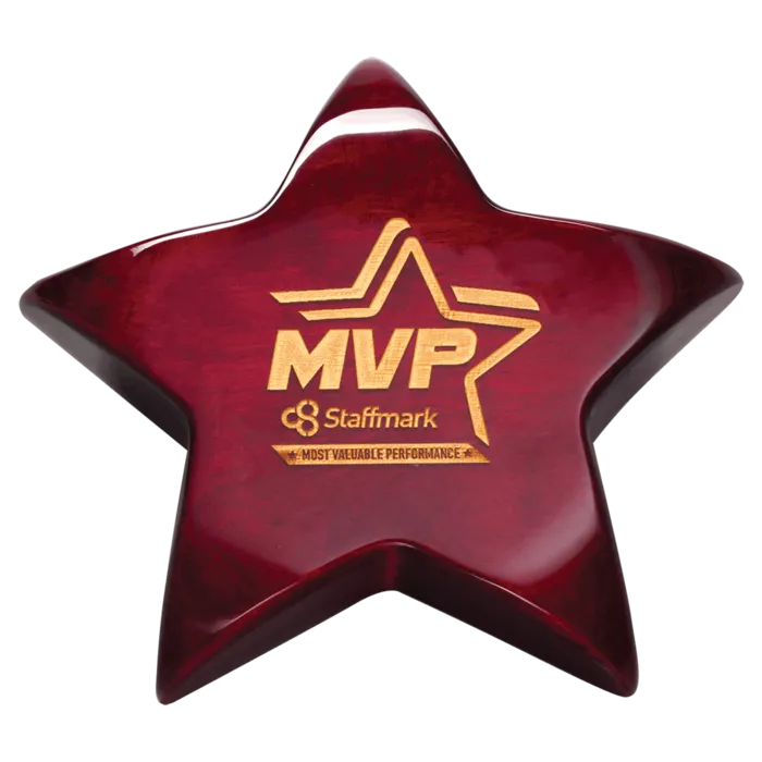 5 3/8" x 5 3/8" Rosewood Piano Finish Star Paperweight with Felt Bottom