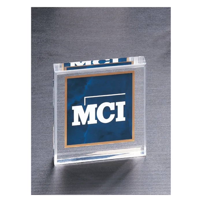 3 3/4" x 3 3/4" Sapphire Marble Design Acrylic Paperweight