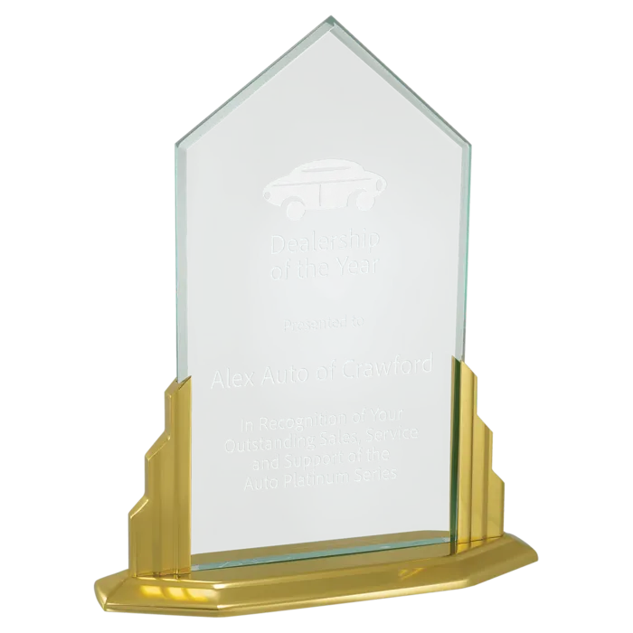 9 1/2" x 11 1/2" Peak Jade Acrylic Award with Aluminum Base