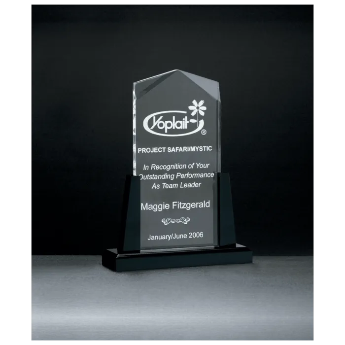 6 1/2" x 8" Spire Series Clear Acrylic Upright on Black Acrylic Base