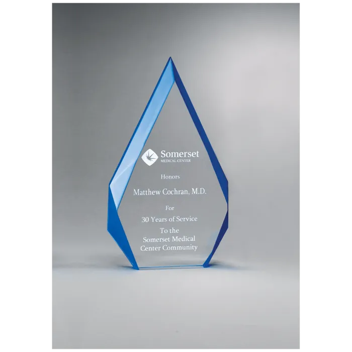 4 1/4" x 7 7/8" Flame Series Clear Freestanding Acrylic with Blue Accented Bevels
