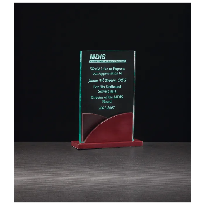 4 7/8" x 6 1/2" Premium Series Jade Acrylic on Mahogany Finish Base