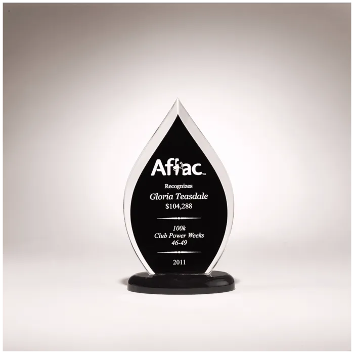 5 1/2" x 9" Flame Series Clear Acrylic with Black Silk Screened Back and Black Base