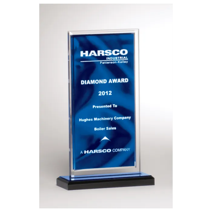 5" x 6 1/2" Dark Blue Draped Satin Patterned Acrylic with Silver Mirror Border, Black with Blue Top Base