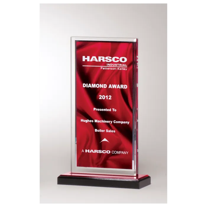 5 x 6 1/2" Deep Red Draped Satin Patterned Acrylic with Silver Mirror Border, Black with Red Top Base
