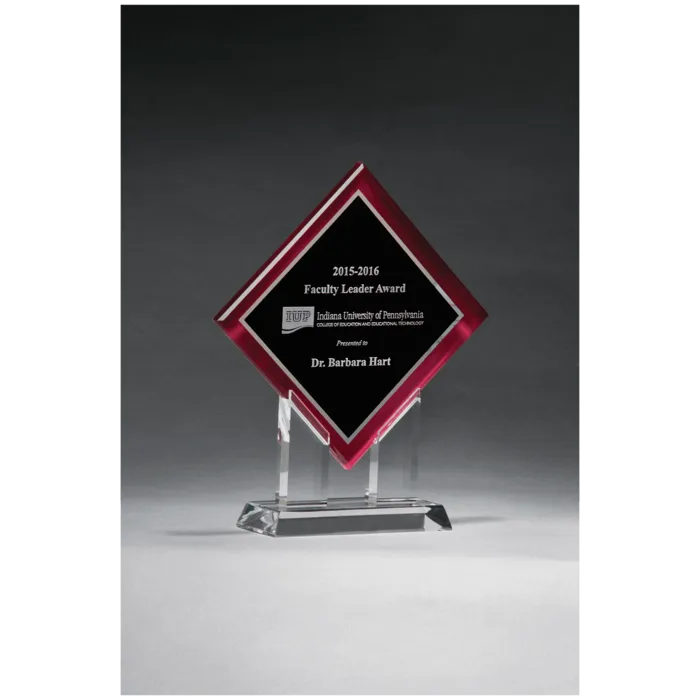 8 1/2" x 10" Diamond Series Acrylic w/Printed Red Border, Silver Mirror Highlights