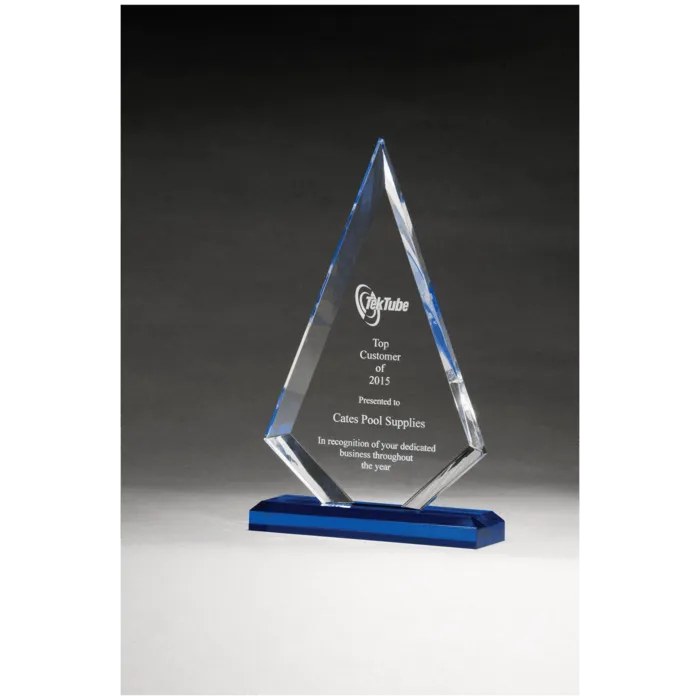 6" x 9 1/2" Arrow Series Clear Acrylic with Blue Highlights and Blue Base