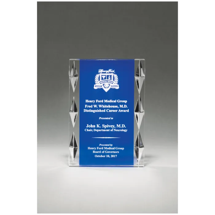 4"x 6" Freestanding Acrylic with Blue Background and Carved Jewel Accents