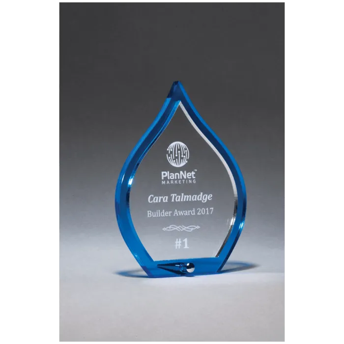 4 1/2" x 6 1/4" Blue Flame Acrylic with Clear Pop-Out Center and Silver Metal Post