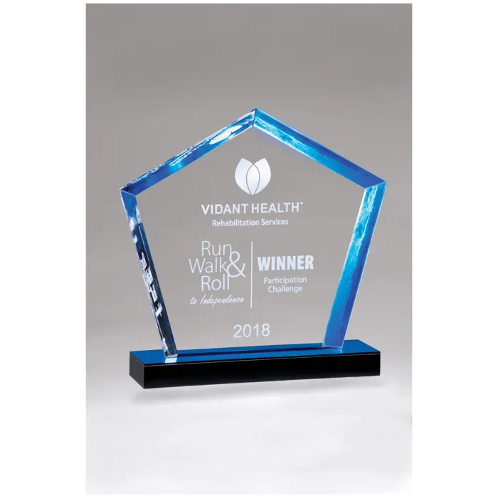 7" x 8" Diamond Series Acrylic Award with Blue Accent Blue Mirror-Topped Base
