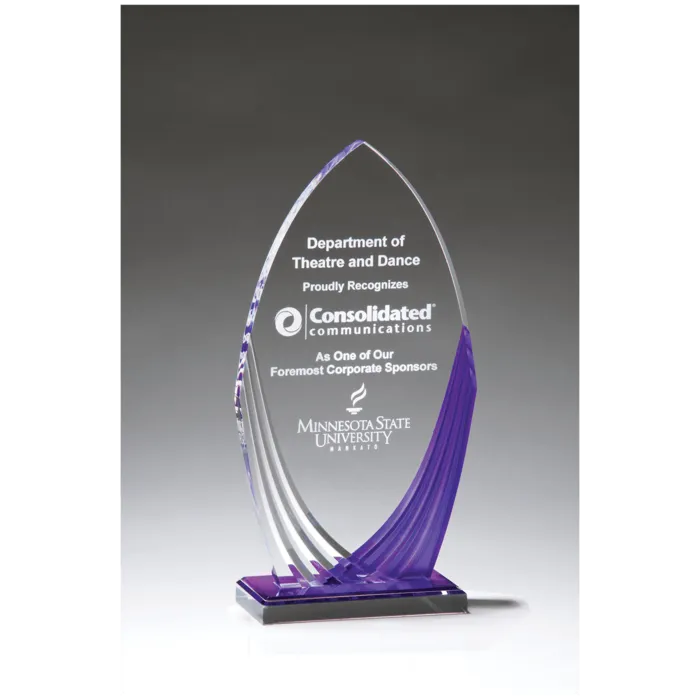 5 1/4" x 9 3/4" Tidal Series Acrylic with Printed Violet Accent and Violet Mirror-Topped Base