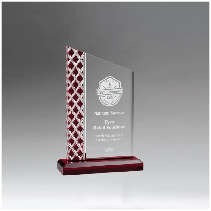 5 1/2" x 9 1/4" Zenith Series Clear Acrylic with Lattice Pattern and Red Metallic Accent