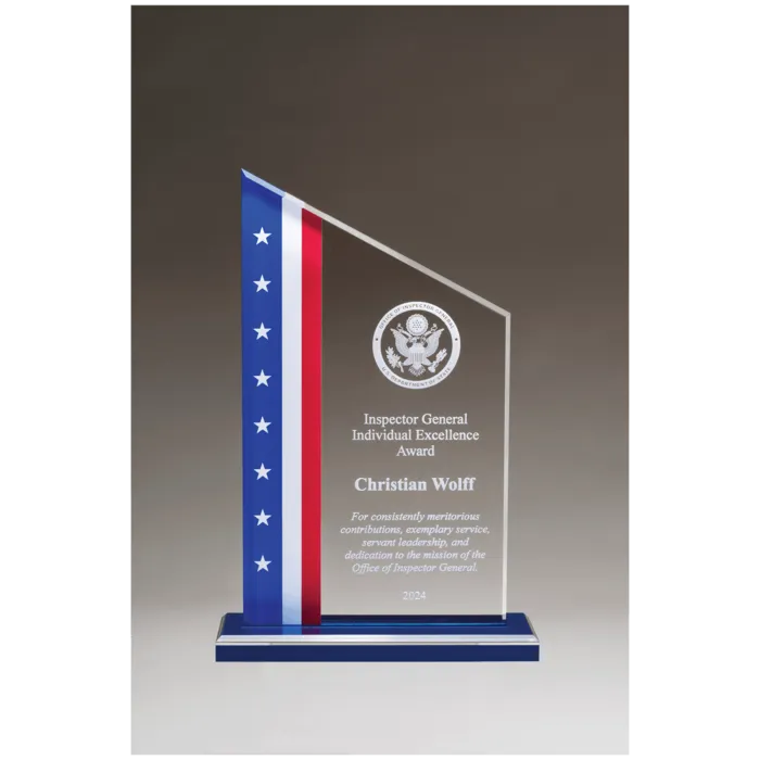 6" x 8 3/4" Zenith Series Acrylic with American Flag Design, Blue Mirror Top Blue Base
