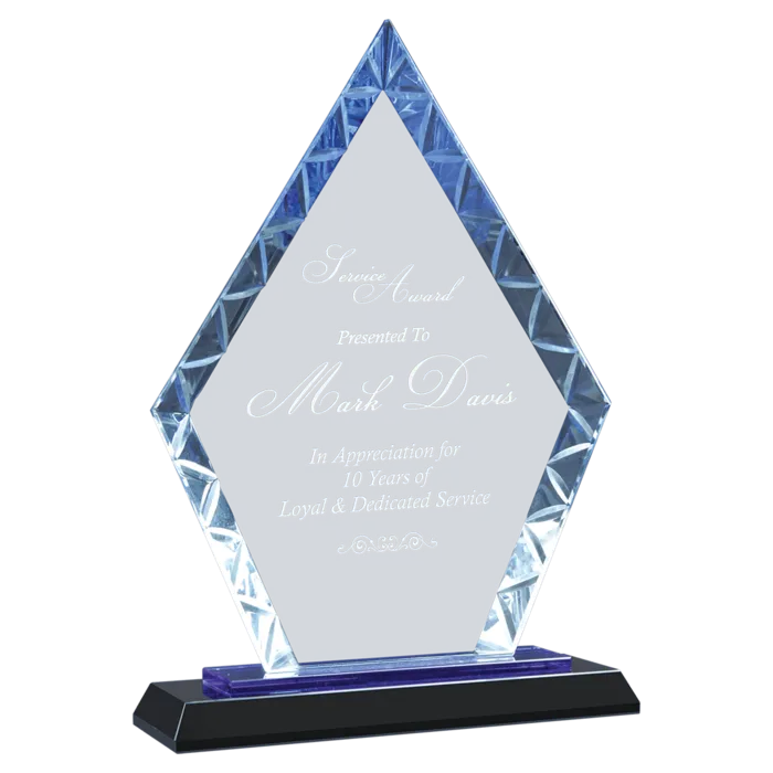 9" Clear Diamond Accent Glass on Blue & Black Reflective Base
