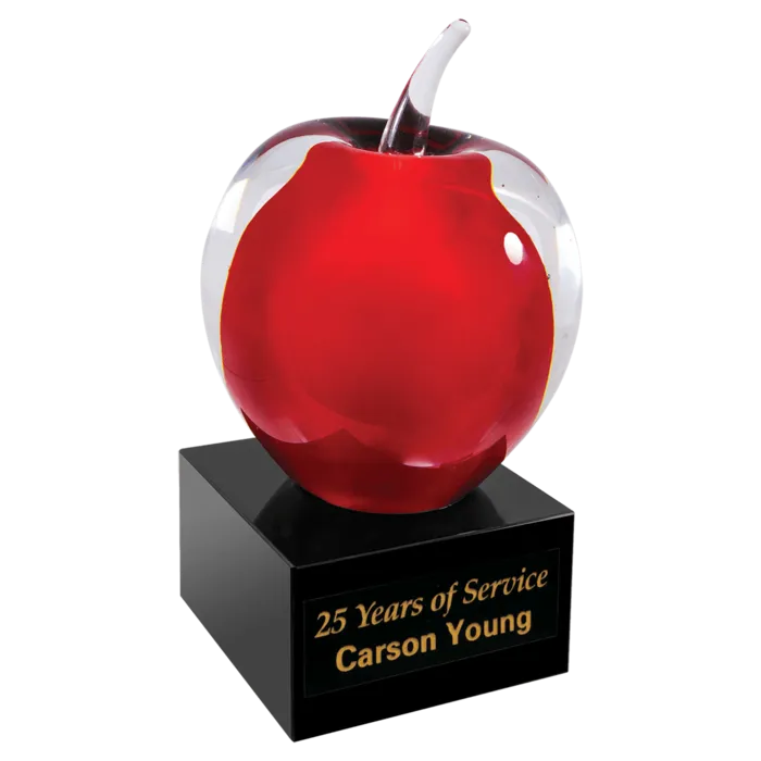 5 3/4" Red and Clear Glass Apple with Black Base