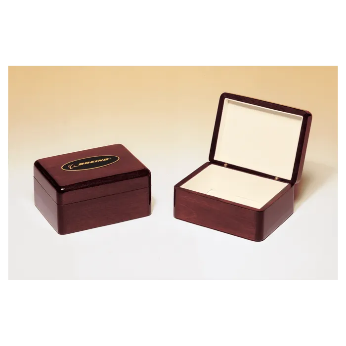 7" x 5" Rosewood Piano Finish Jewelry Box with Beige Felt Lining and Black Laserable Brass Plate