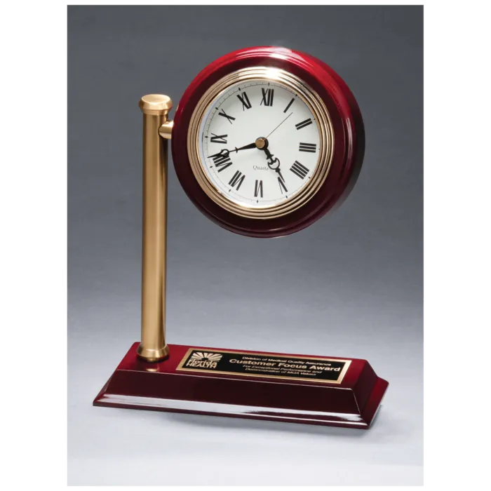 7" x 9" Rail Station Style Desk Clock on Rosewood Finish High Gloss Base, Black Plate