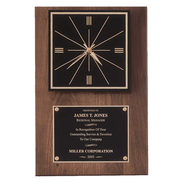 12" x 18" American Walnut Quartz Clock with Black Plate/Hangs Vertical or Horizontal