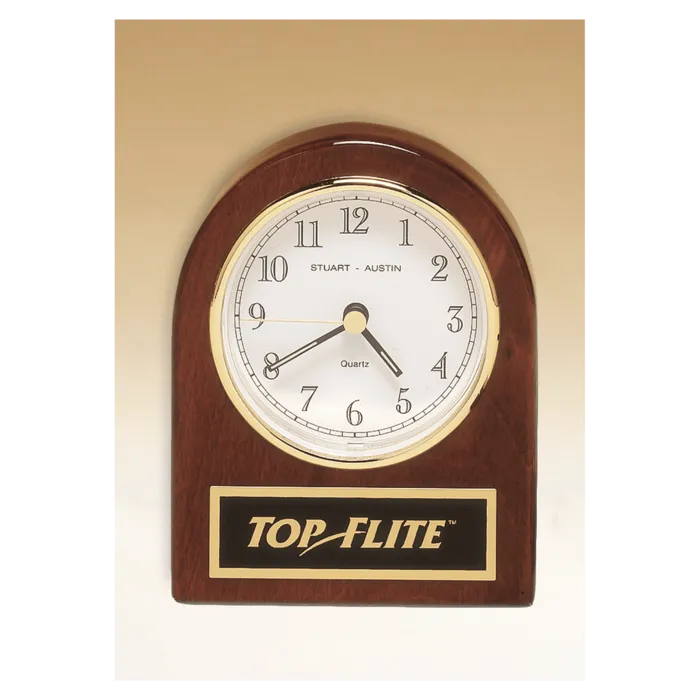 4 1/4" x 3 1/2" Rosewood Piano Finish Desk Clock with Black Plate
