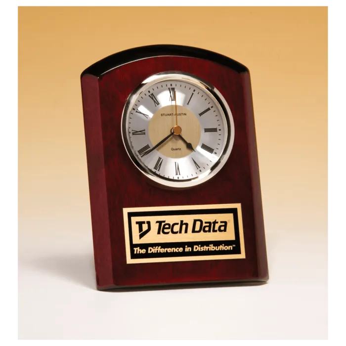 5" x 7" Rosewood Piano Finish Clock, Diamond Spun Dial,Three Hand Movement with Black Plate
