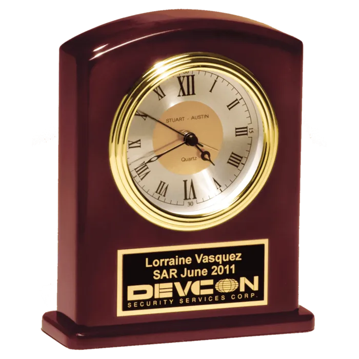 5 1/4" x 6 3/4" High Gloss Rosewood Finish Clock, Diamond Spun Dial, 3 HandMovement with Black Plate