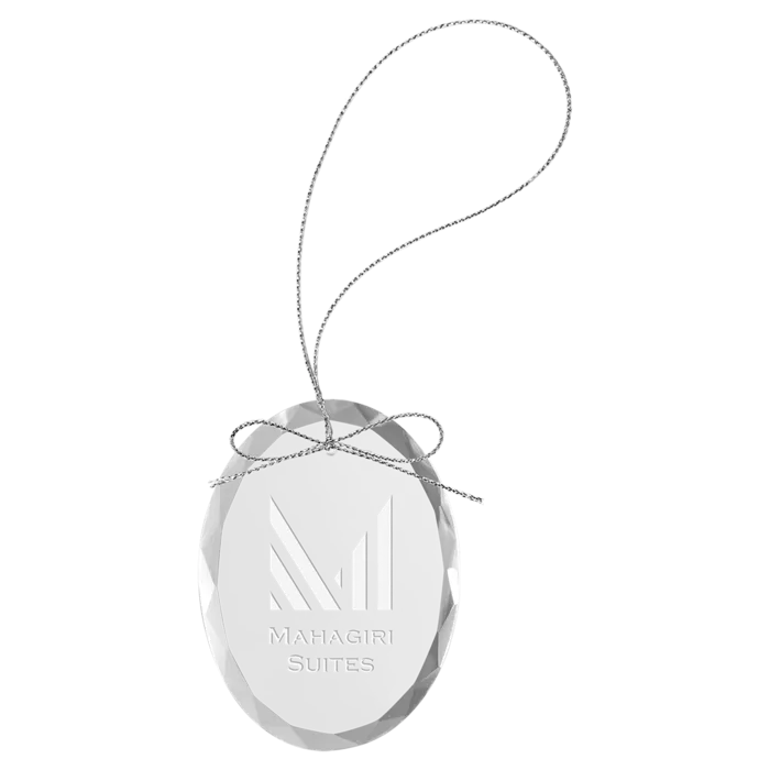 3 1/4" Clear Oval Glass Ornament with Silver String