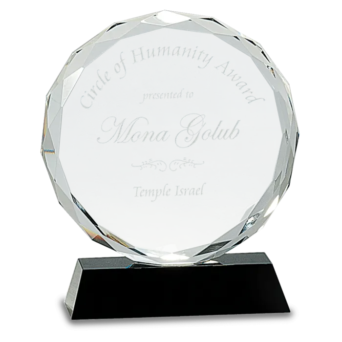 7" Round Facet Crystal on Black Pedestal Base