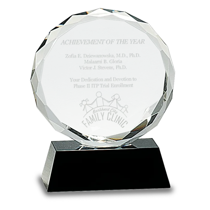 5" Round Facet Crystal on Black Pedestal Base
