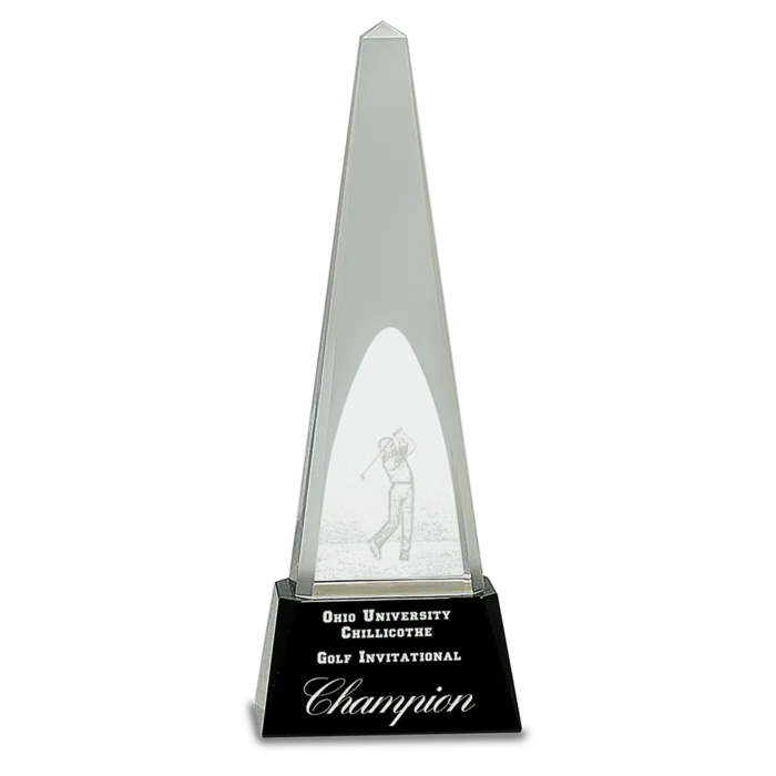 Clear Crystal Spire Golf Award with 3D Golfer