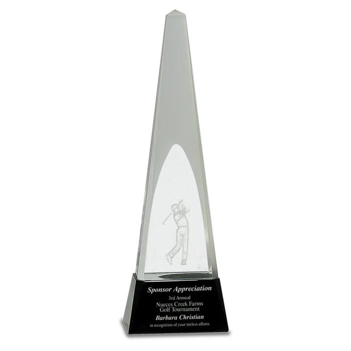 Clear Crystal Spire Golf Award with 3D Golfer