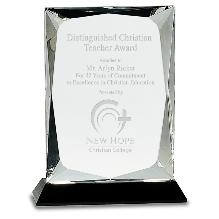 8" Clear Crystal Rectangle on Black Base