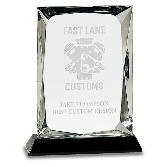 7" Clear Crystal Rectangle on Black Base