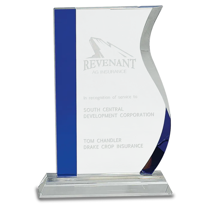 8 1/4" Blue Edge Crystal Wave on Clear Base