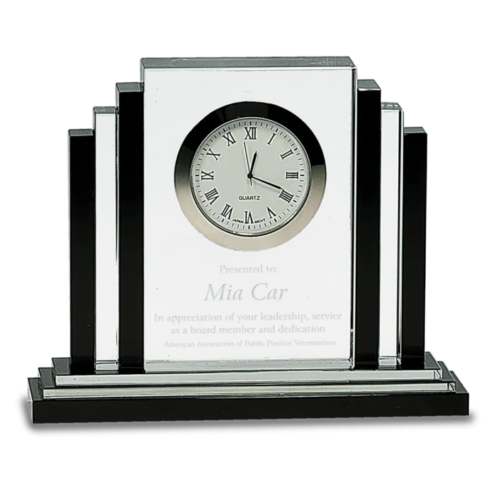 6" Clear Crystal with Clock and Black Crystal Trim
