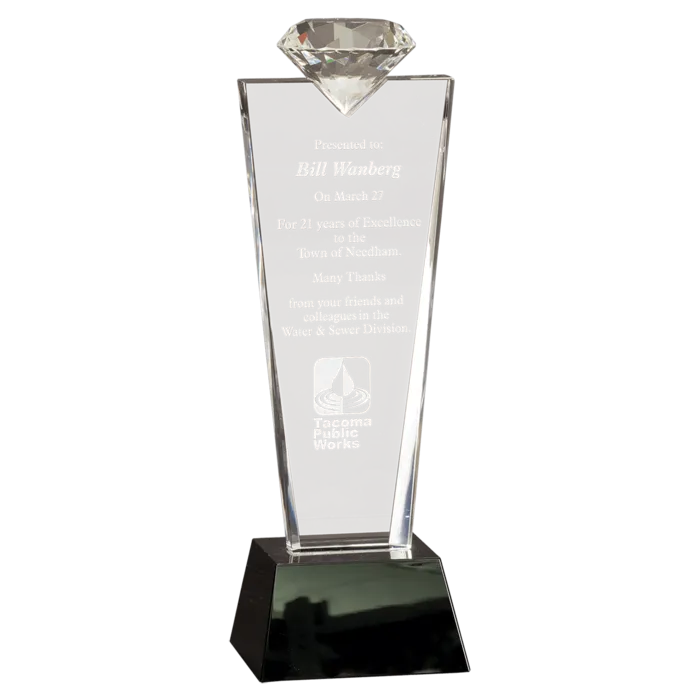 11" Crystal Diamond Top Award on Black Pedestal Base