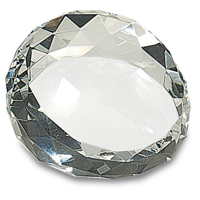 2 1/2" x 1 3/4" Clear Round Crystal Facet Paperweight