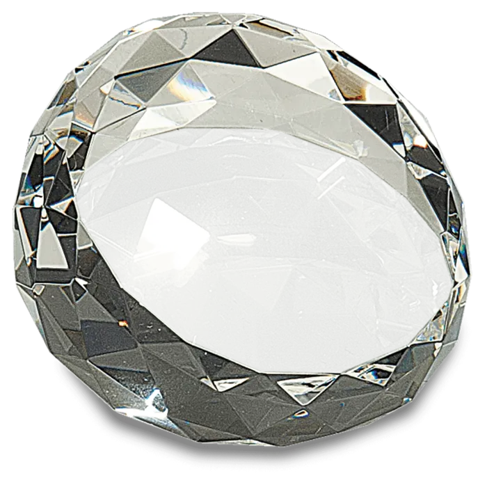 3 1/2" x 2" Clear Round Crystal Facet Paperweight