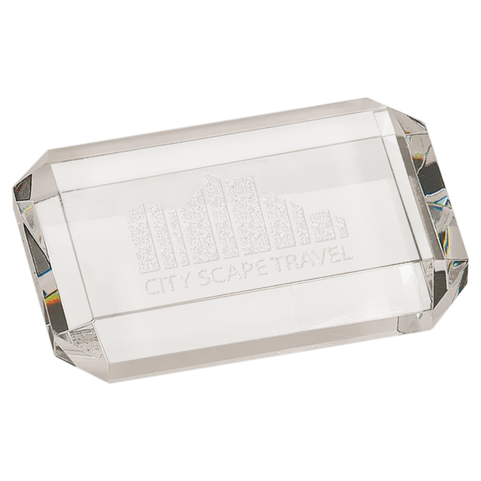 4" x 2 3/4" Crystal Rectangle Paperweight with Clipped Corners