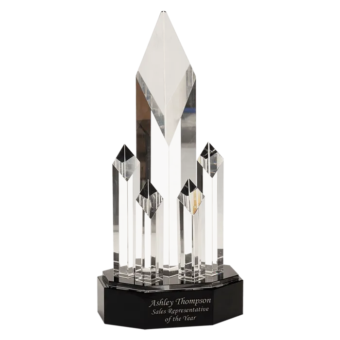 11" Clear Crystal 5 Rising Diamonds on Black Pedestal Base