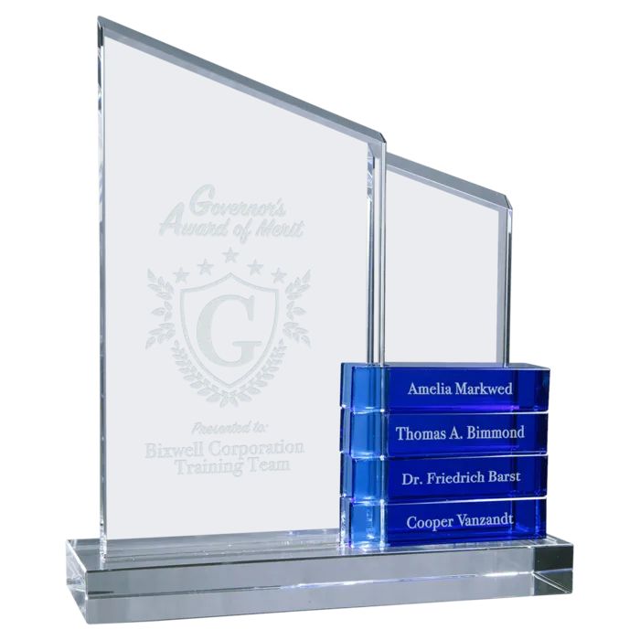 8" x 9" Crystal Perpetual Standup Plaque with 4 Blue Crystal Blocks