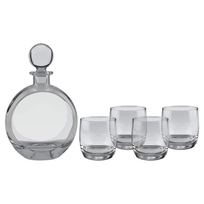 Polar Camel 750 mL Flat Round Glass Decanter Set with Four DG302S 10 oz. Rocks Glasses in Black Gift Box with Printed Paper Sleeve