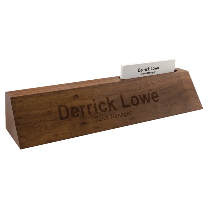 10" Genuine Walnut Desk Wedge with Business Card Holder