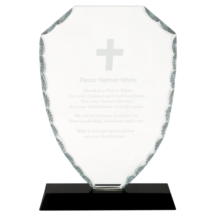 8 1/4" Shield Facet Glass on Black Base