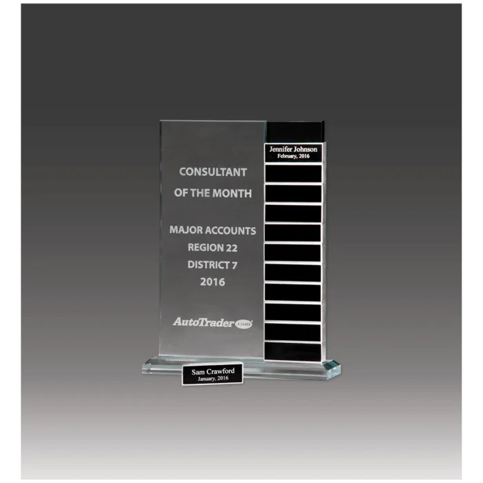 7 1/2" x 10" Jade Glass Perpetual Award with 12 Individual Aluminum Blocks