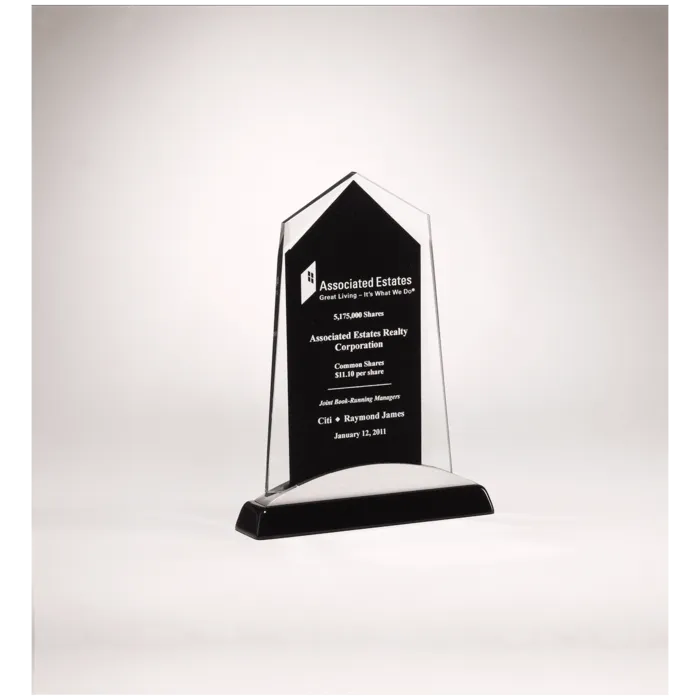 6 5/8" x 7 7/8" Apex Series Glass Award, Black Piano Finish Base with Silver Aluminum Accent