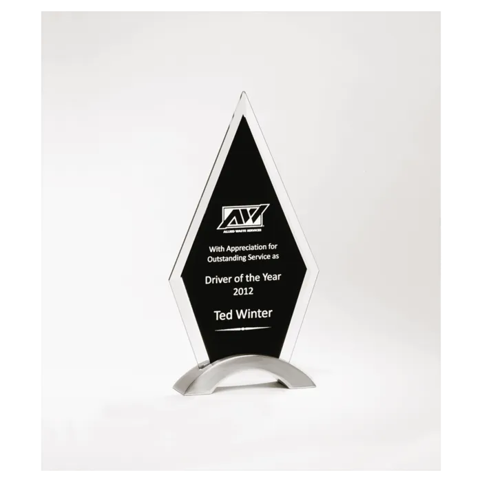 5 5/8" x 9 5/8" Beveled Clear Glass with Black Silkscreen and Silver Aluminum Accent Base