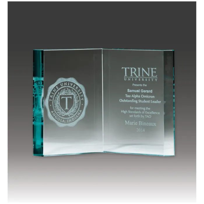 7 7/8" x 5 7/8" Jade Glass Book Award