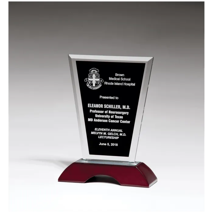 6" x 9" Black Silkscreened Clear Glass with High Gloss Rosewood Base