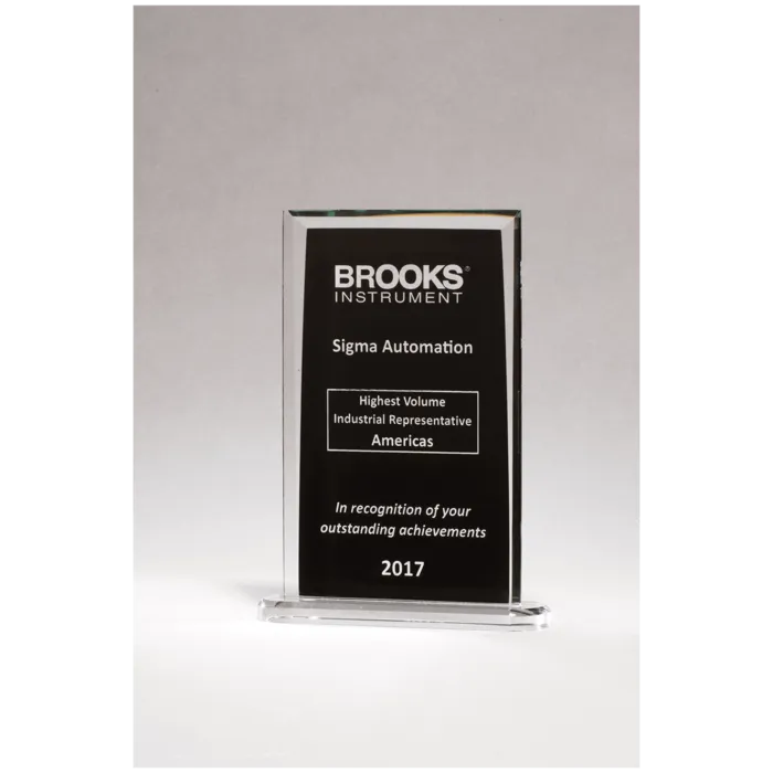 6 1/2" x 9 1/4" Rectangular Glass Award with Black Silkscreened Center